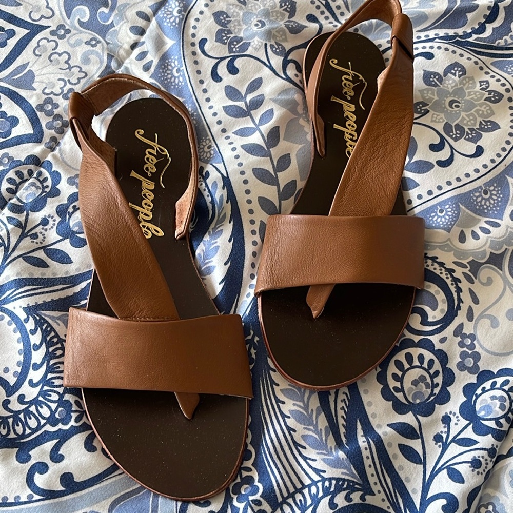 Free People, size 9. Abilene strappy sandals. Carmel brown. Like new. EUC